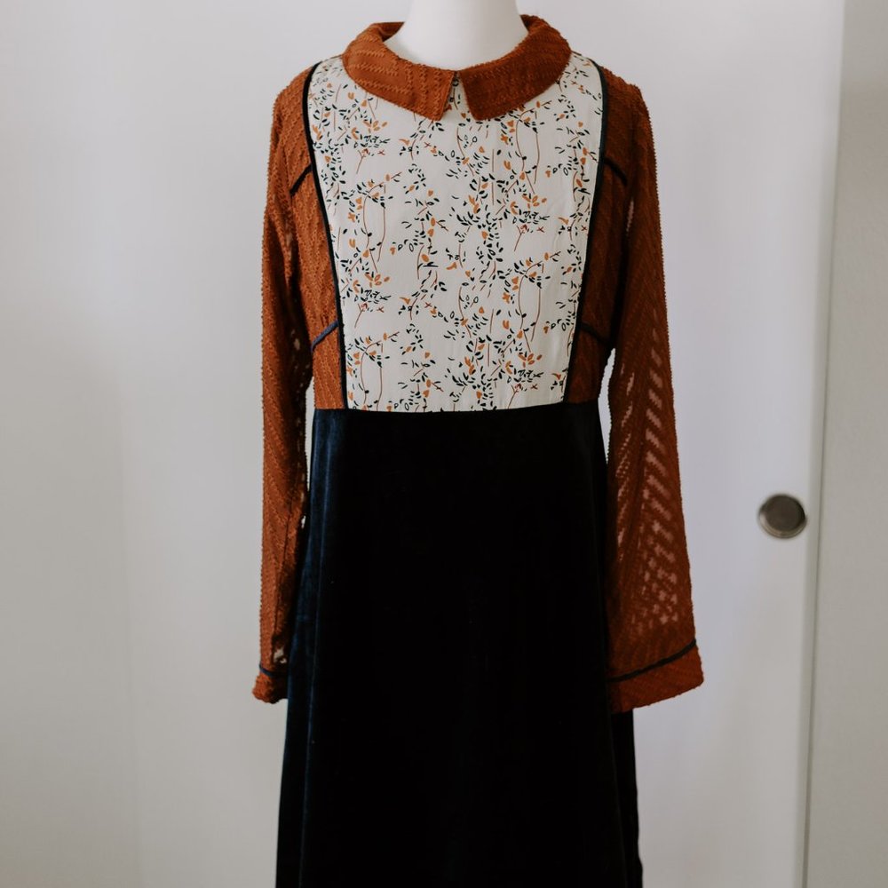 Collared Silk Midi Dress Navy/Rust